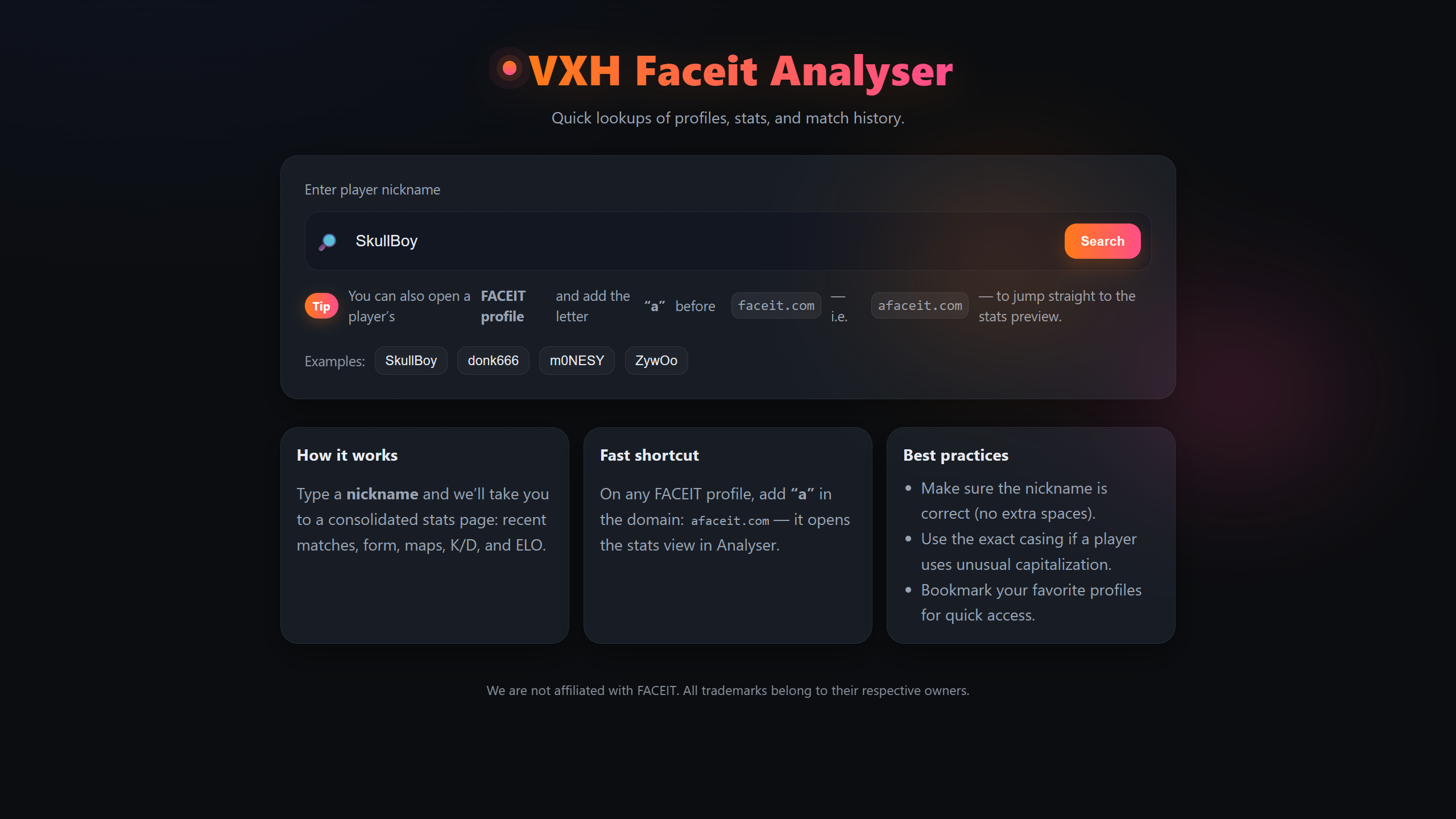 Faceitanalyser.vxh.pl (Analiza statystyk FACEIT)